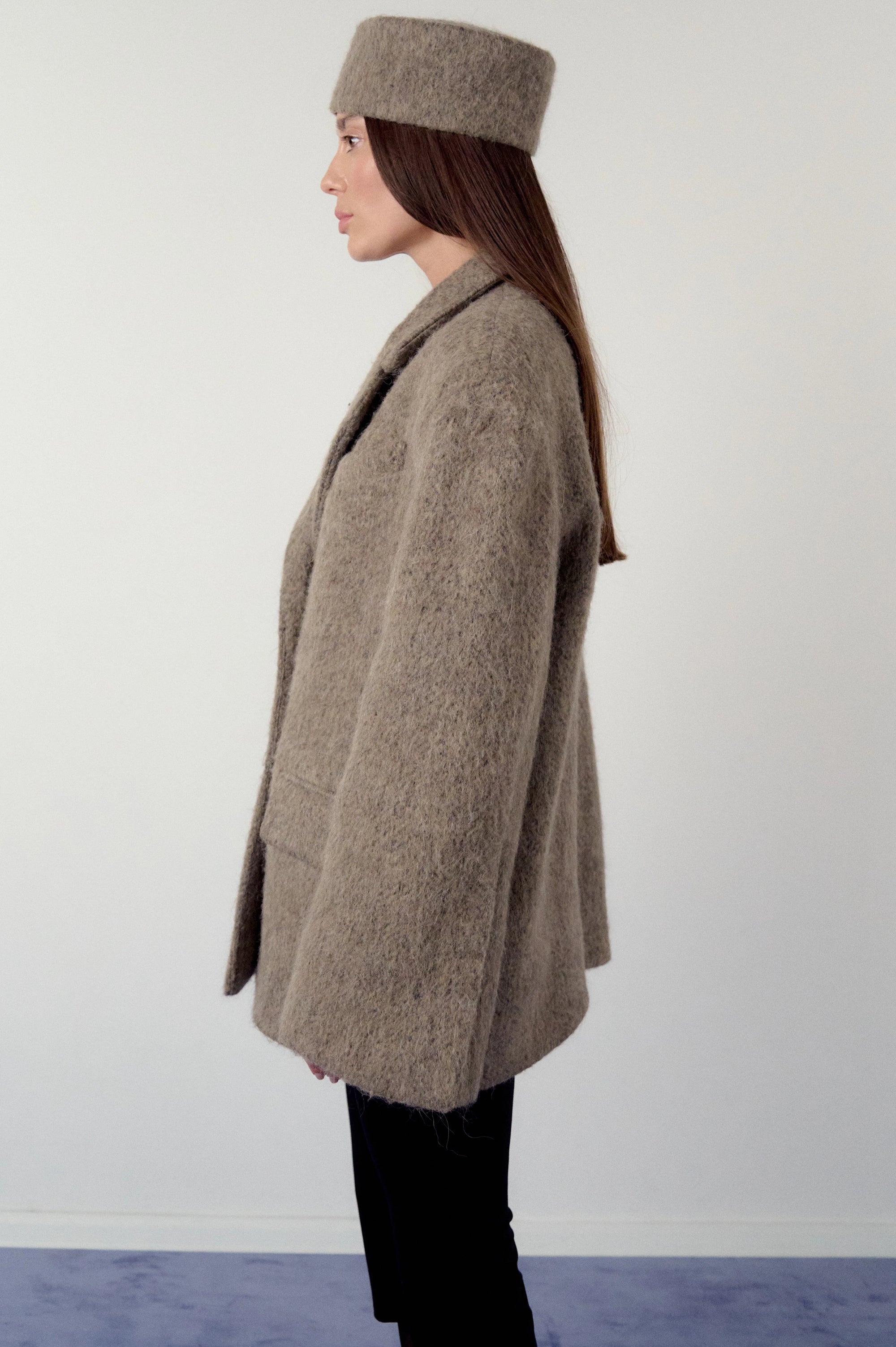 Blazer, but coat in warm grey