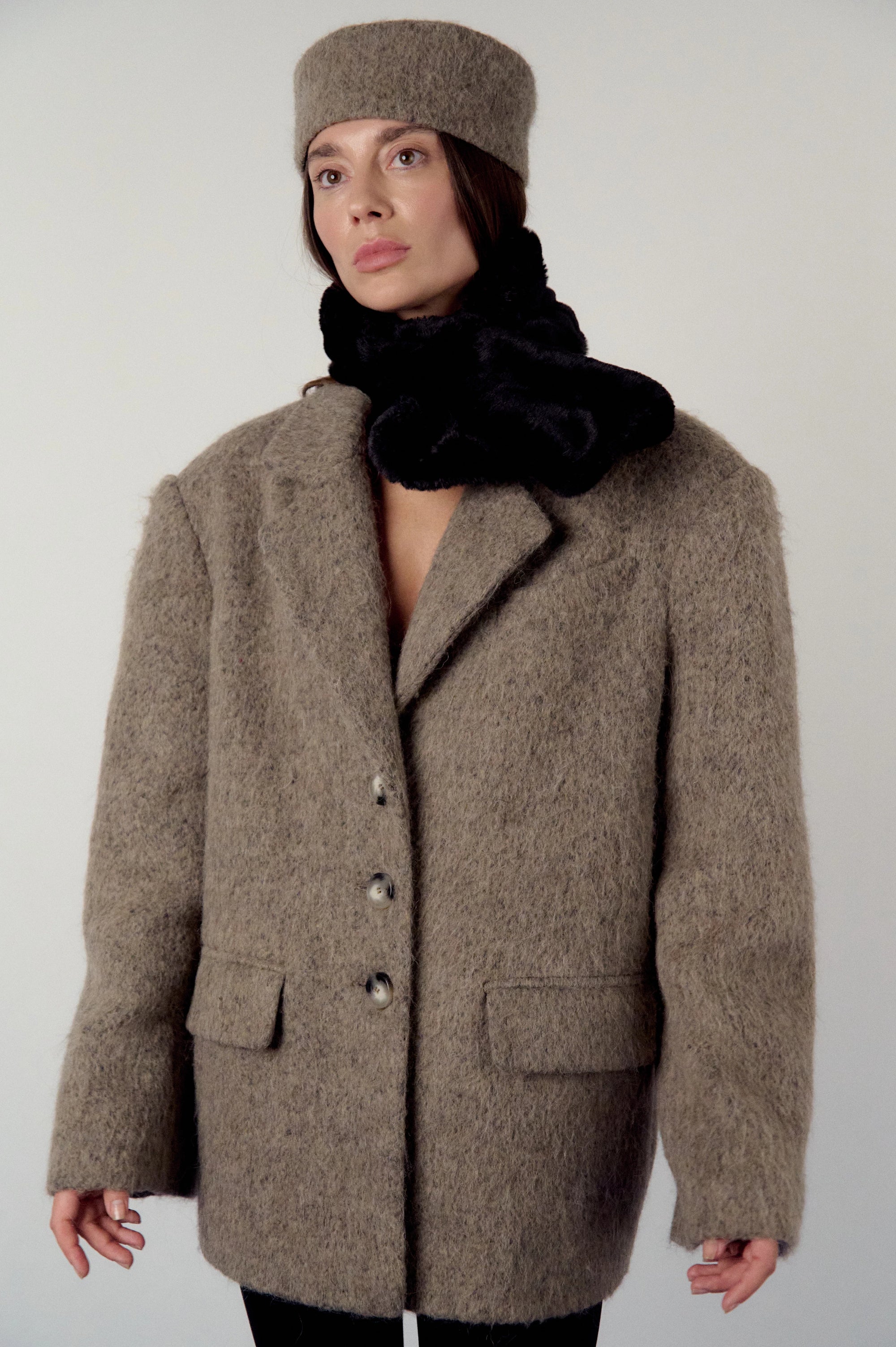 Blazer, but coat in warm grey